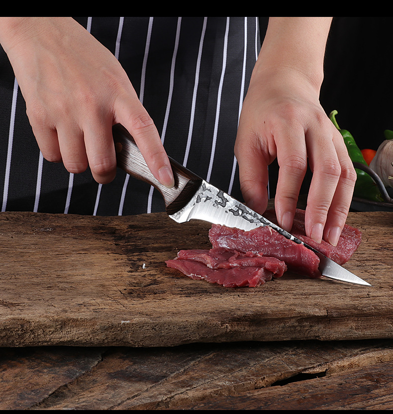 Knife Chicken Wings Wooden Handle Meat Cutting Kitchen Knife Chef Knife Stainless Steel Pig Sheep Meat Cutting Knife