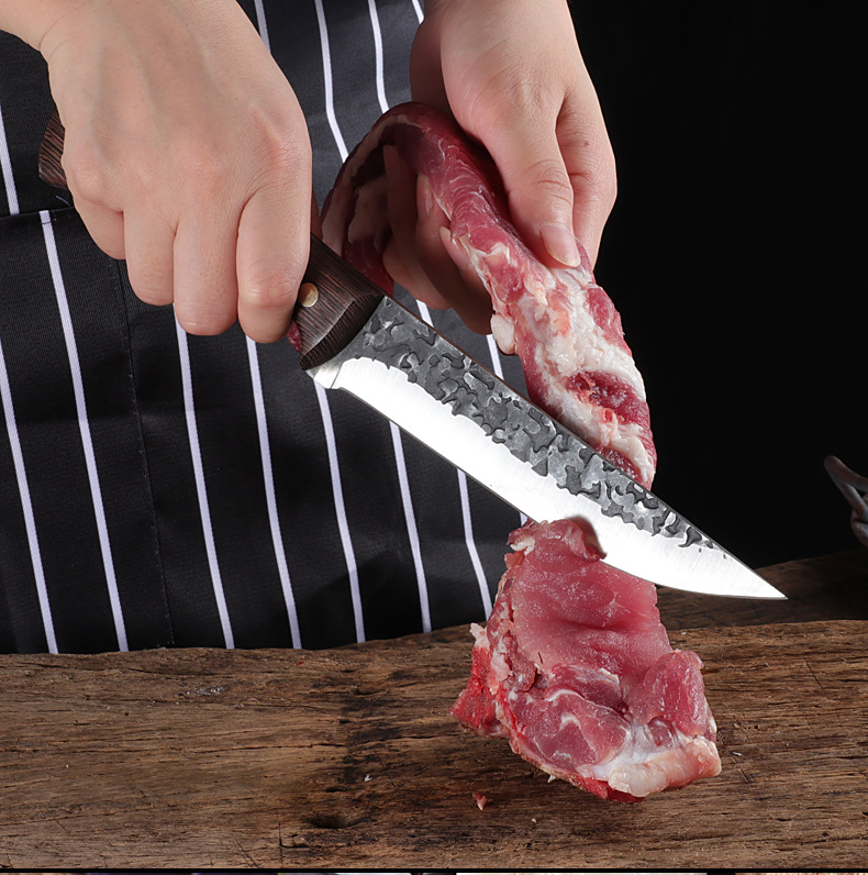 Knife Chicken Wings Wooden Handle Meat Cutting Kitchen Knife Chef Knife Stainless Steel Pig Sheep Meat Cutting Knife