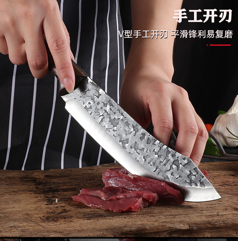 Knife Chicken Wings Wooden Handle Meat Cutting Kitchen Knife Chef Knife Stainless Steel Pig Sheep Meat Cutting Knife