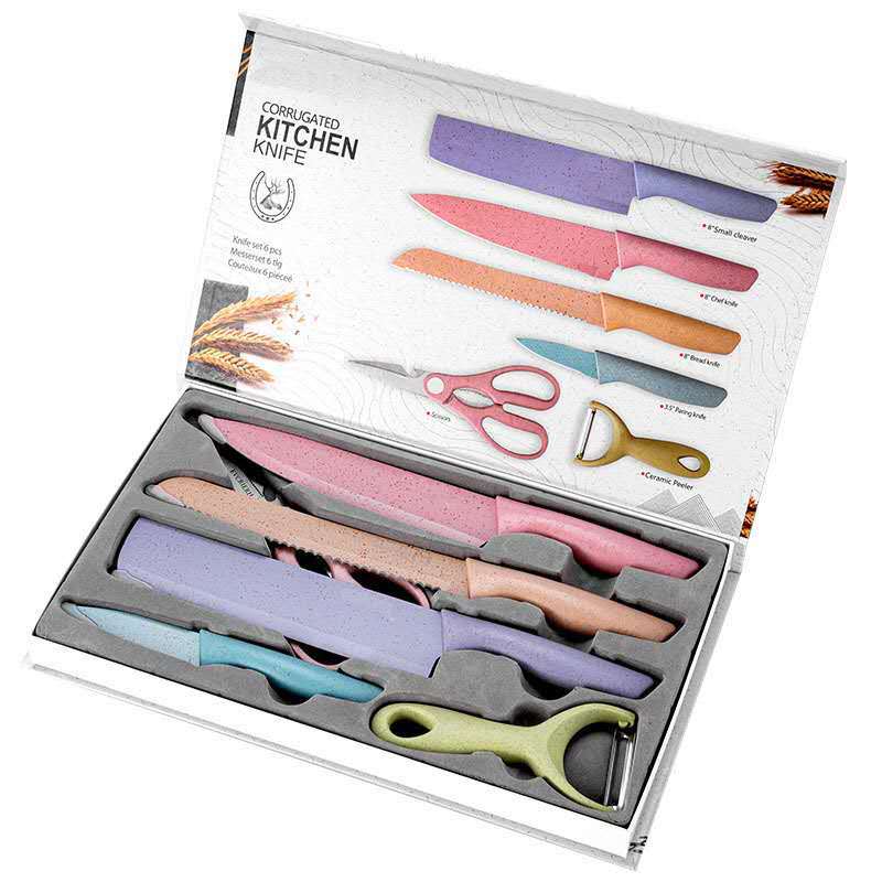 Colored Wheat Orange Rod Knife Set Household Kitchen Knife Stainless Steel Kitchen Knife Set Gift Knife Set in Stock