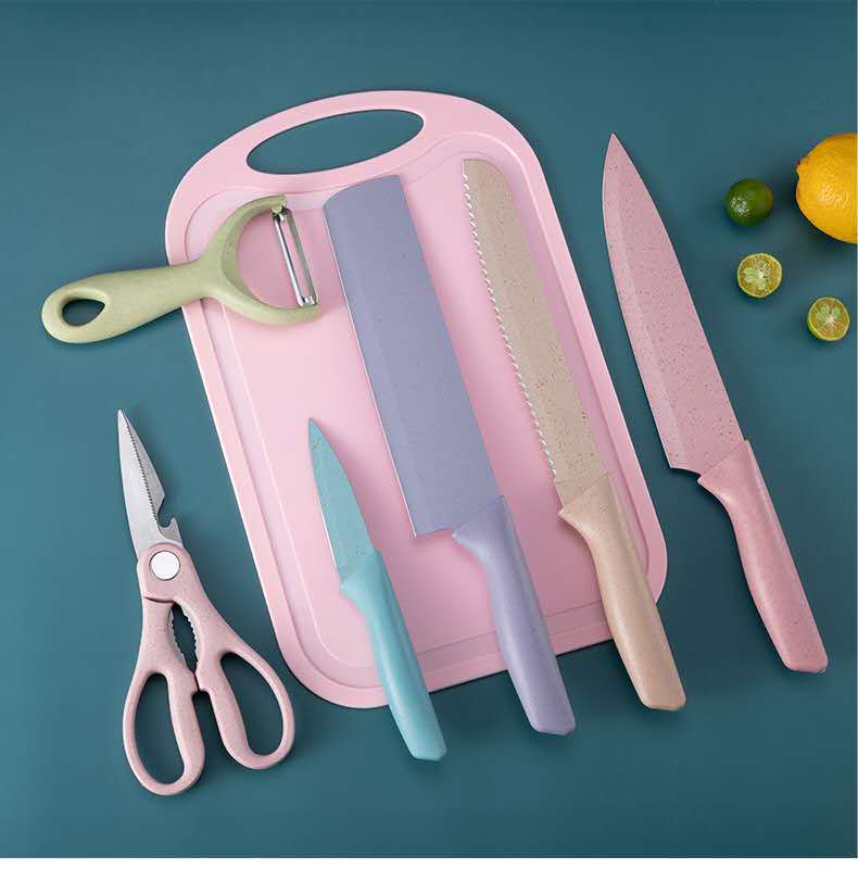 Colored Wheat Orange Rod Knife Set Household Kitchen Knife Stainless Steel Kitchen Knife Set Gift Knife Set in Stock