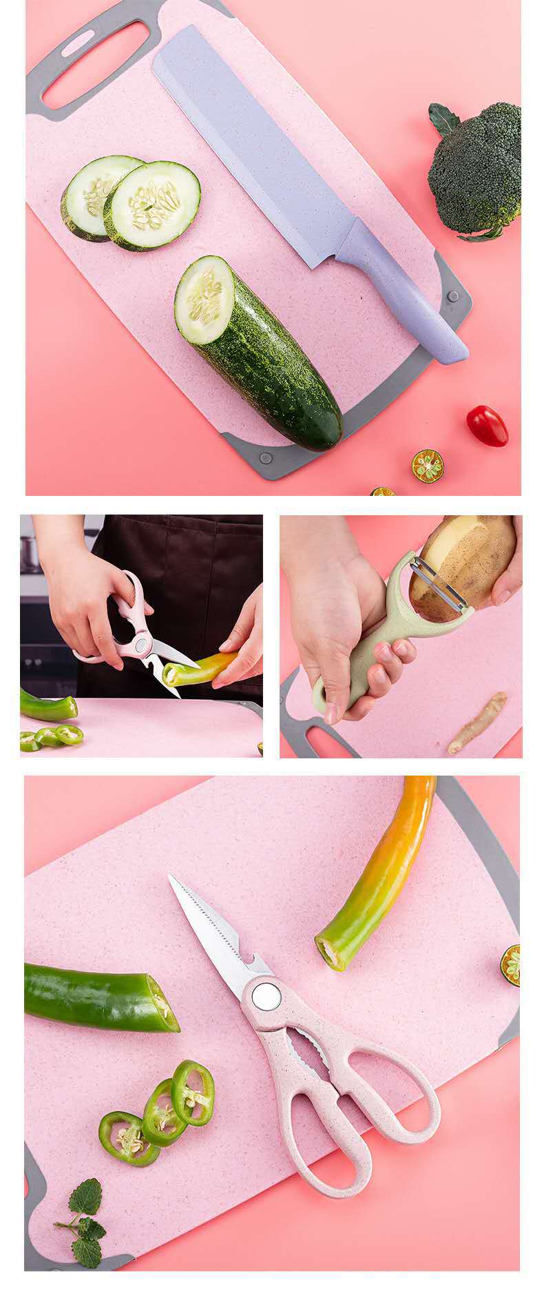 Colored Wheat Orange Rod Knife Set Household Kitchen Knife Stainless Steel Kitchen Knife Set Gift Knife Set in Stock