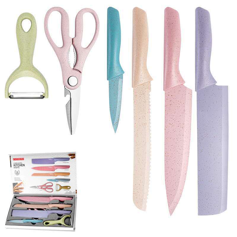 Colored Wheat Orange Rod Knife Set Household Kitchen Knife Stainless Steel Kitchen Knife Set Gift Knife Set in Stock