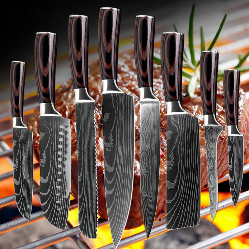 Chef Knife Japanese Knife Bread Knife Slicing Knife Fruit Knife Boning Knife Color Wooden Handle Kitchen Knife Set
