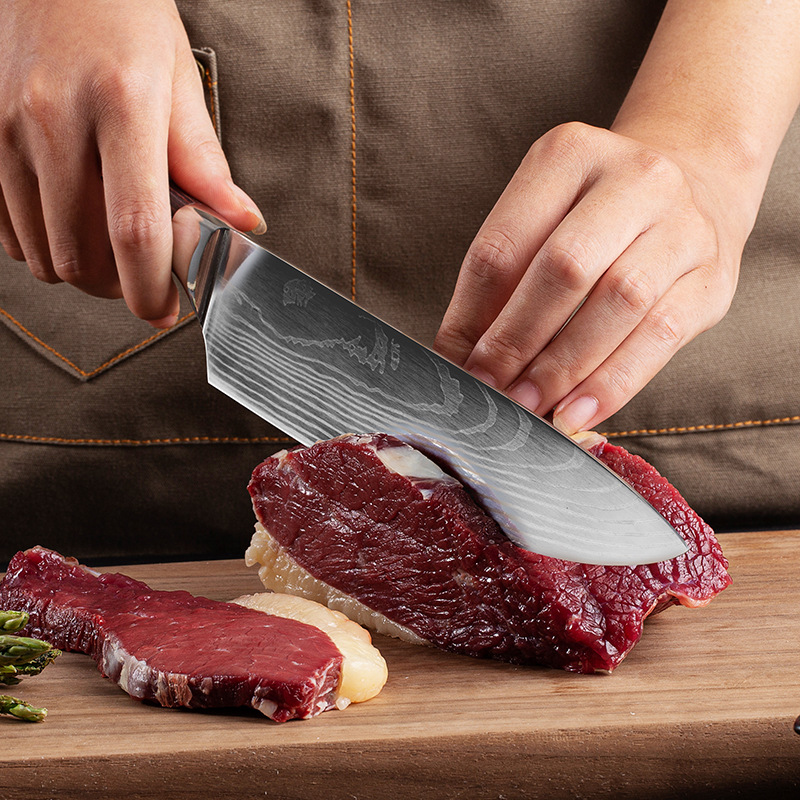 Pattern Chef Knife Laser Pattern Western Food Chef Knife Kitchen Knife Santoku Knife Universal Knife Combination Set