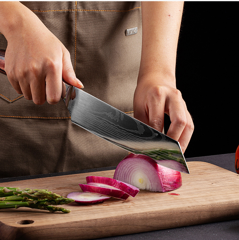 Pattern Chef Knife Laser Pattern Western Food Chef Knife Kitchen Knife Santoku Knife Universal Knife Combination Set