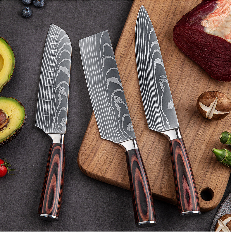 Pattern Chef Knife Laser Pattern Western Food Chef Knife Kitchen Knife Santoku Knife Universal Knife Combination Set
