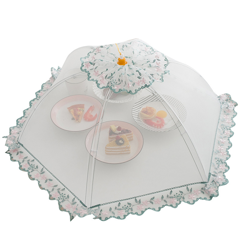 Food Cover Anti Fly Cover Folding Removable Washable Table Cover Leftovers Food Meal Cover Double Bone Dustproof Umbrella Cover Dish