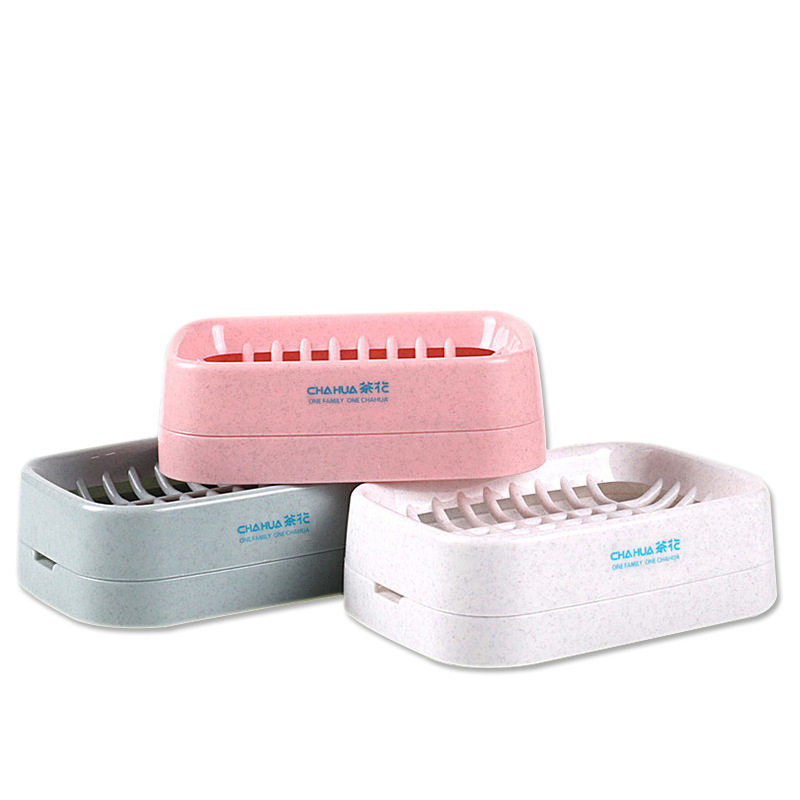 Camellia Soap Dish Drain Box Creative with Cover Travel Rack Bathroom Double Layer Plastic Soap Box 2213 in Stock Wholesale