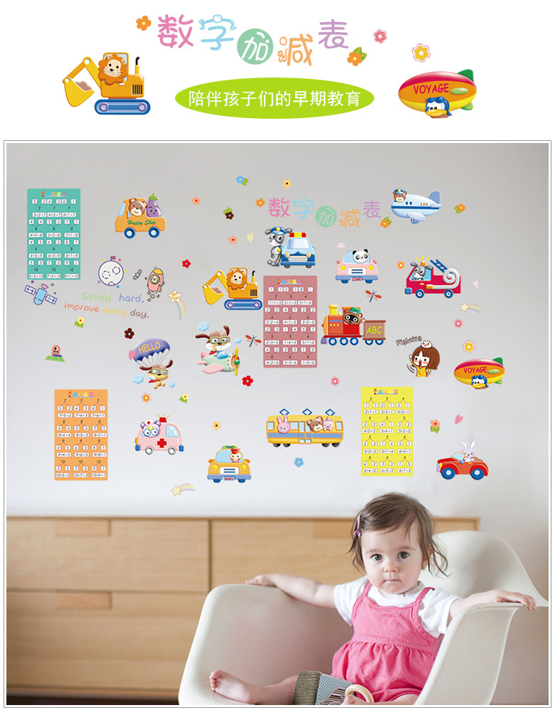 New Cartoon PVC Wall Stickers Digital Addition and Subtraction Table Children's Room Kindergarten Background Decorative Wall Sticker