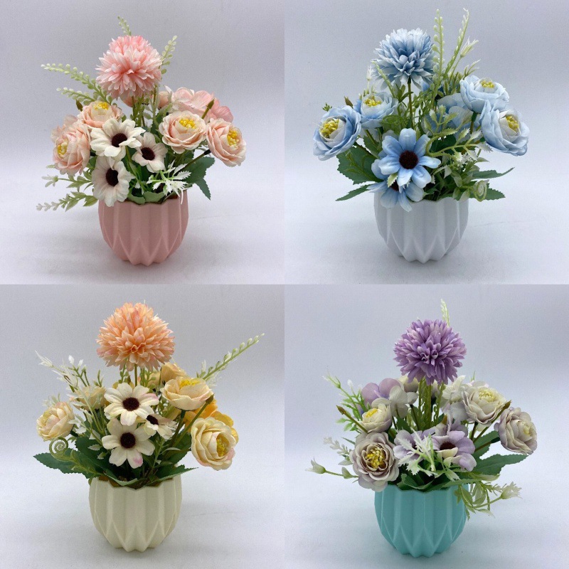 Fake Decoration Living Room Decoration Imitation Silk Small Pot Plant Bedroom Coffee Table Top Set Room Decorations