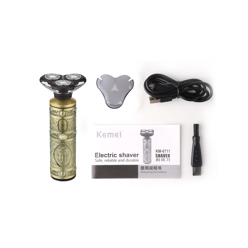 Cross-Border Factory Direct Supply Shaver KM-6710 All-Metal Body Three-Head Waterproof Shaver Shaver