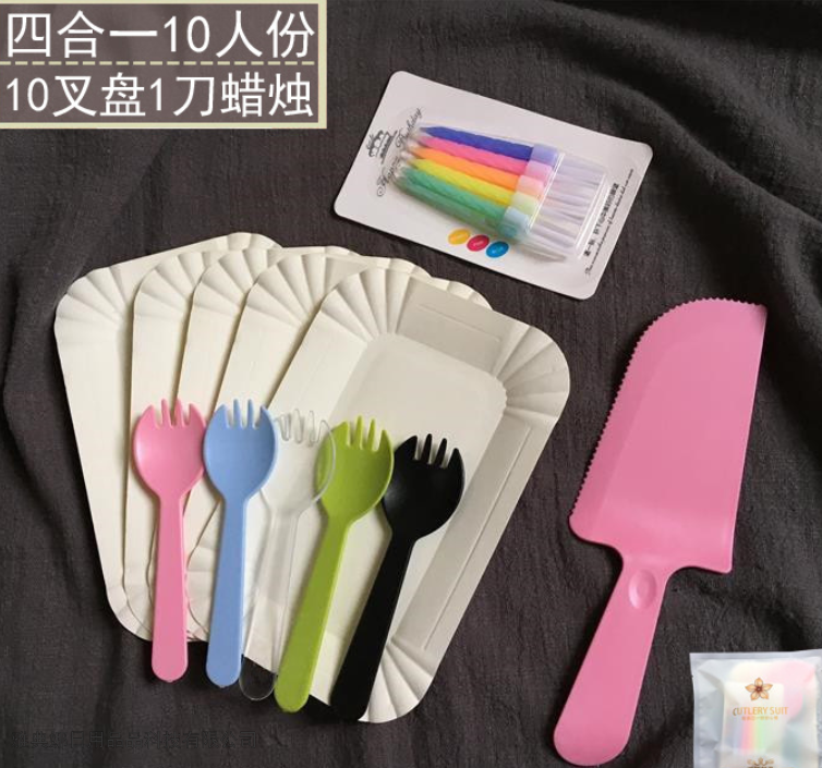 Cake Tableware Cake Cutlery Tray Color Fork Spoon Shovel Knife Long Platter Crystal Candle