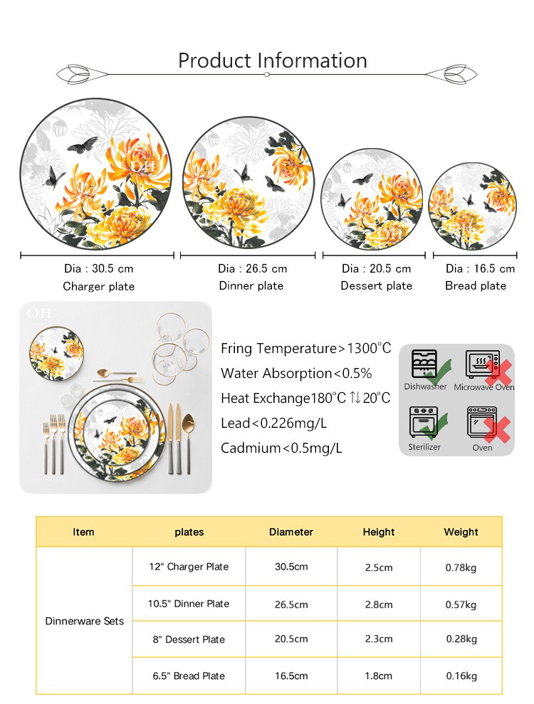 High Bone Porcelain Plate Ceramic Tableware Ceramic Plate Hotel Table Setting Cake Fruit Plate Daily Tableware Large Tray