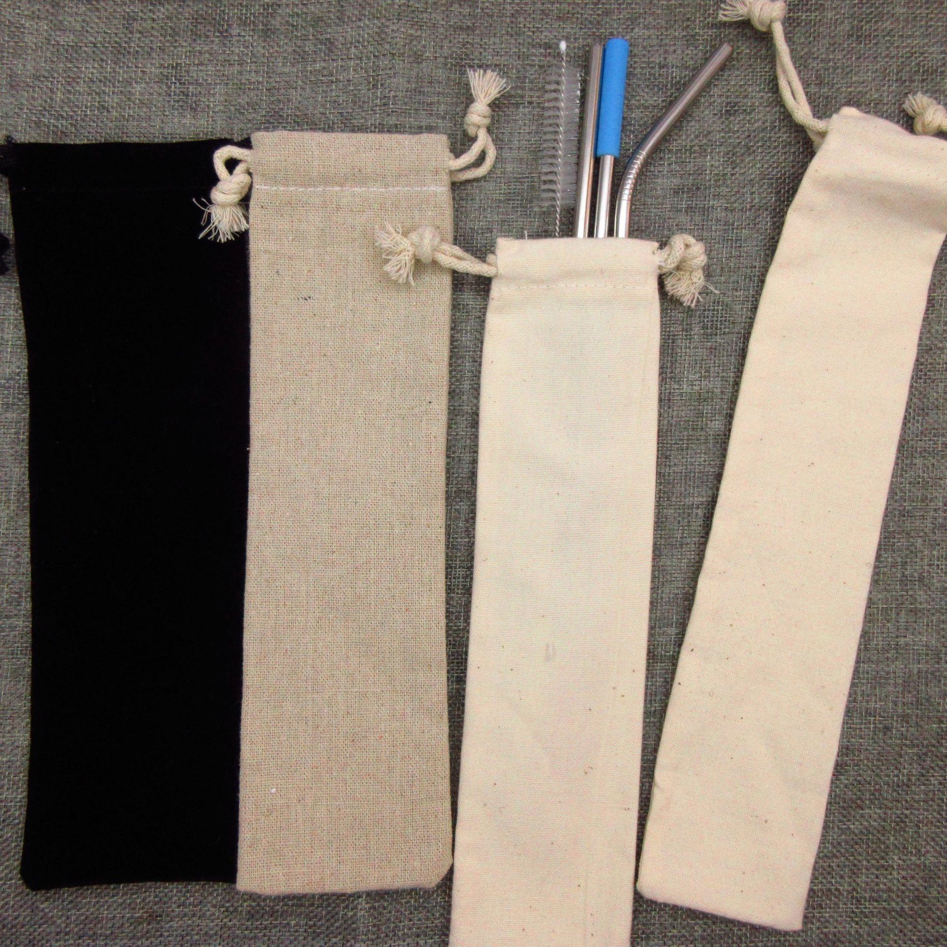 Straw Bag Stainless Steel Straw Glass Straw Special Bag Portable Tableware Bag Cotton and Linen Straw Bag Flannel Bag