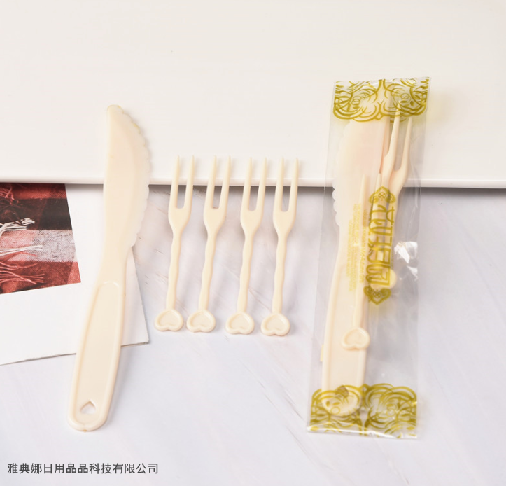 Disposable Moon Cake Knife and Fork Set Moon Cake Tableware Combination Fruit Cake Plastic Knife and Fork