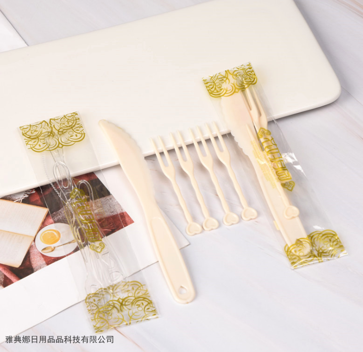Disposable Moon Cake Knife and Fork Set Moon Cake Tableware Combination Fruit Cake Plastic Knife and Fork