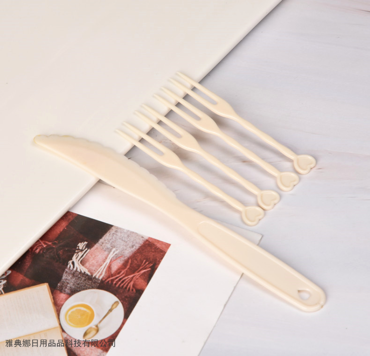 Disposable Moon Cake Knife and Fork Set Moon Cake Tableware Combination Fruit Cake Plastic Knife and Fork