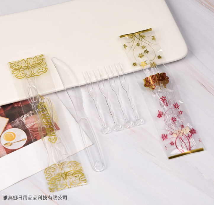 Disposable Moon Cake Knife and Fork Set Moon Cake Tableware Combination Fruit Cake Plastic Knife and Fork