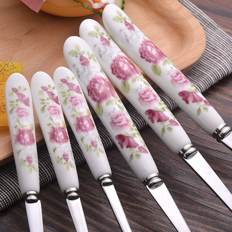 Korean ceramic handle thickened stainless steel rice spoon long handle spoon pointed spoon, soup spoon, household supermarket spoon, tableware
