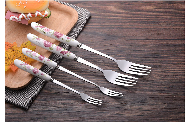 Korean ceramic handle thickened stainless steel rice spoon long handle spoon pointed spoon, soup spoon, household supermarket spoon, tableware