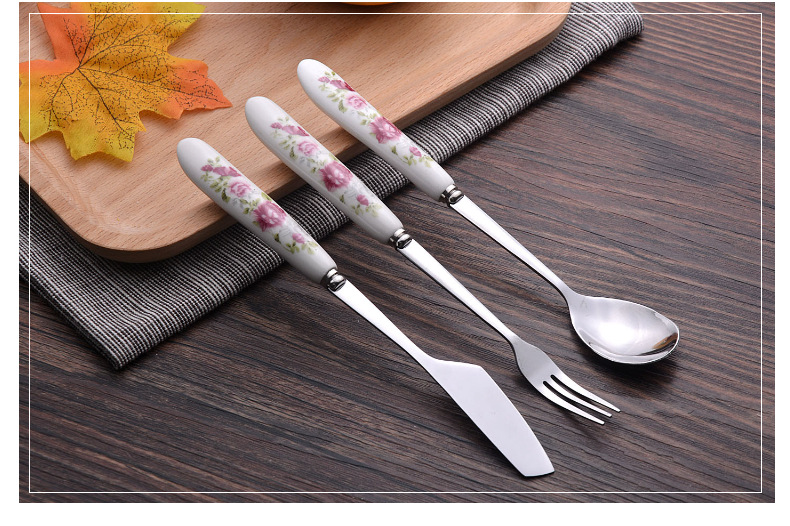 Korean ceramic handle thickened stainless steel rice spoon long handle spoon pointed spoon, soup spoon, household supermarket spoon, tableware