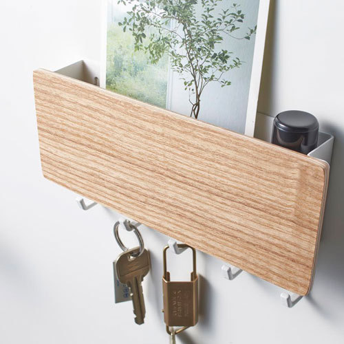 Japanese Household Small Pure and Fresh key wall hanging without trace nail hook wooden Coat hat hanging Coat white rack