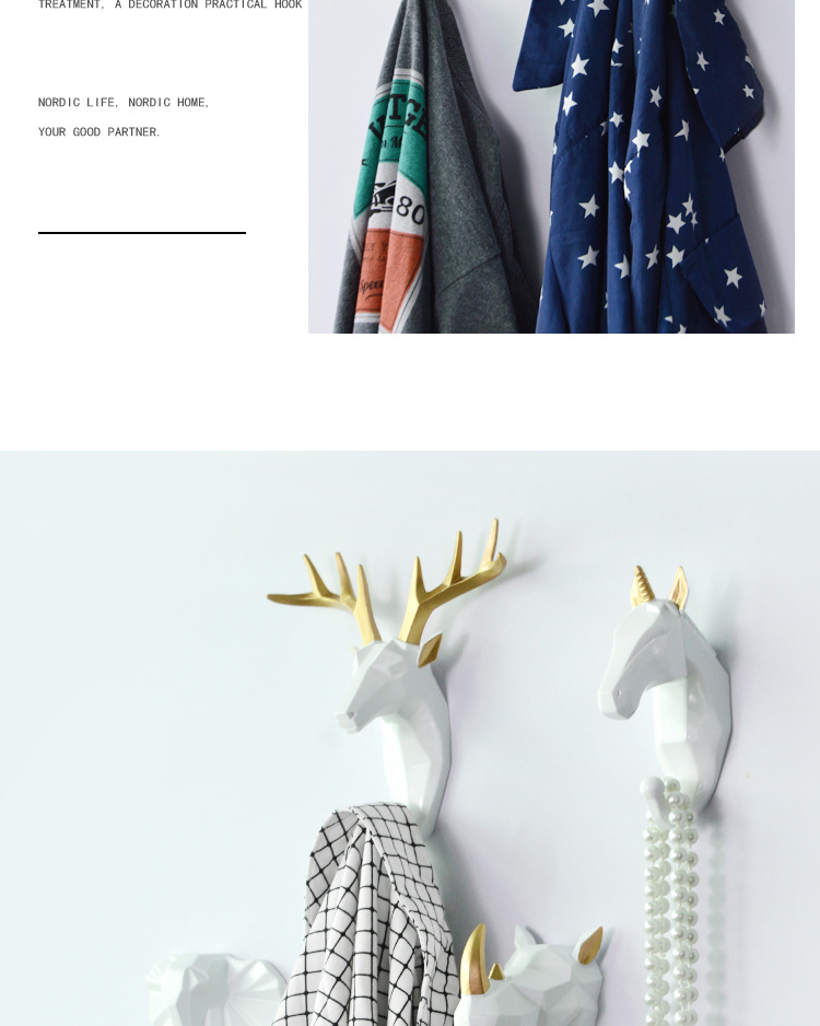 Nordic Creative Animal hook without hole deer head hanging coat hook wall After the door Key Wall Hanging Rack Single