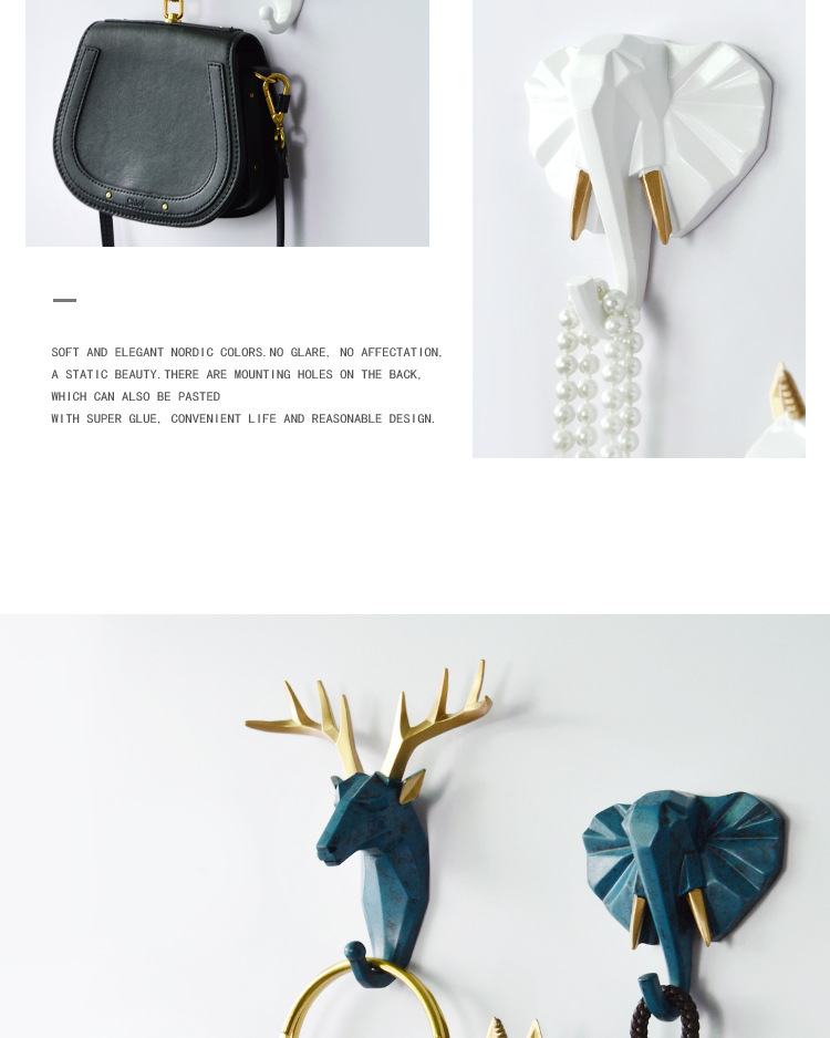 Nordic Creative Animal hook without hole deer head hanging coat hook wall After the door Key Wall Hanging Rack Single