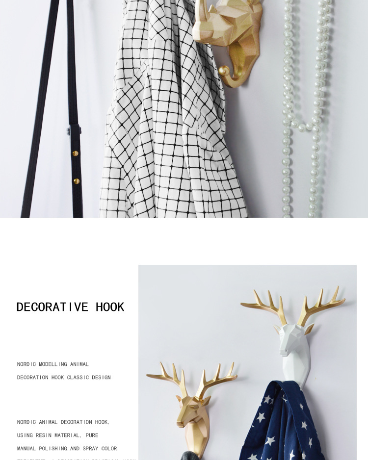 Nordic Creative Animal hook without hole deer head hanging coat hook wall After the door Key Wall Hanging Rack Single