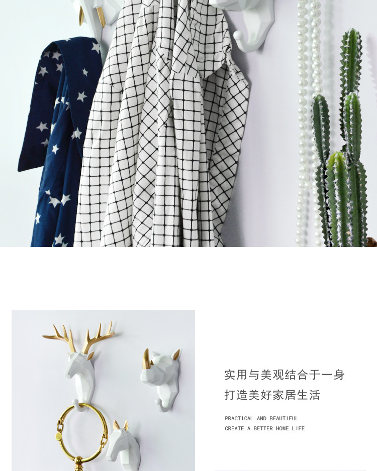 Nordic Creative Animal hook without hole deer head hanging coat hook wall After the door Key Wall Hanging Rack Single