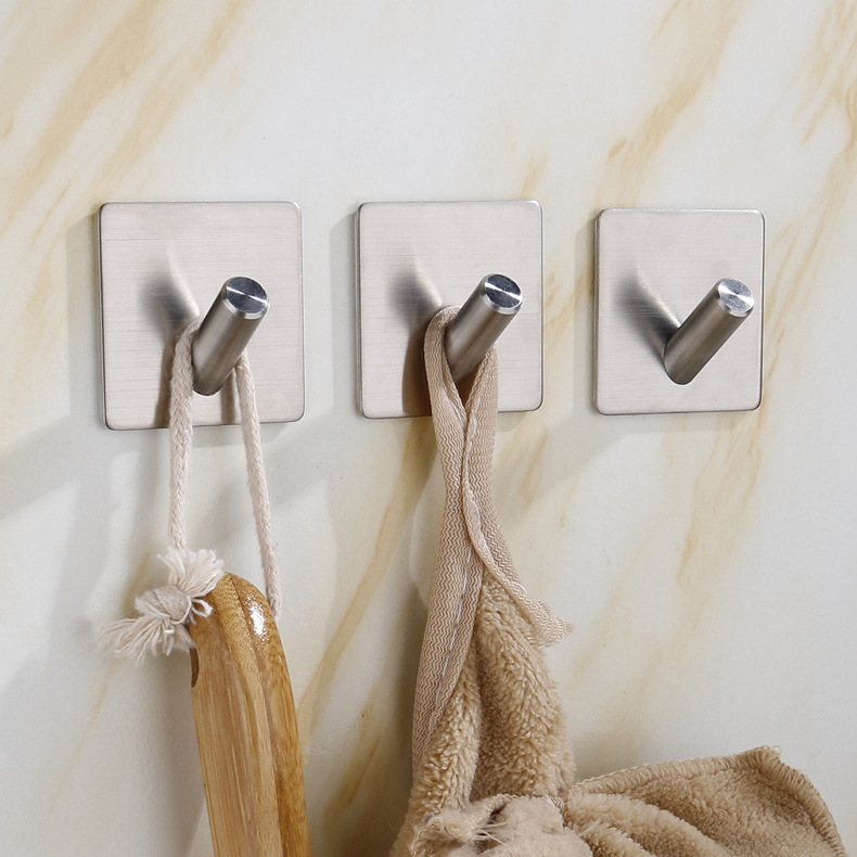 Kitchen and bathroom non staple metal coat and hat hook creative sticky hook stainless steel non punch hook single hook