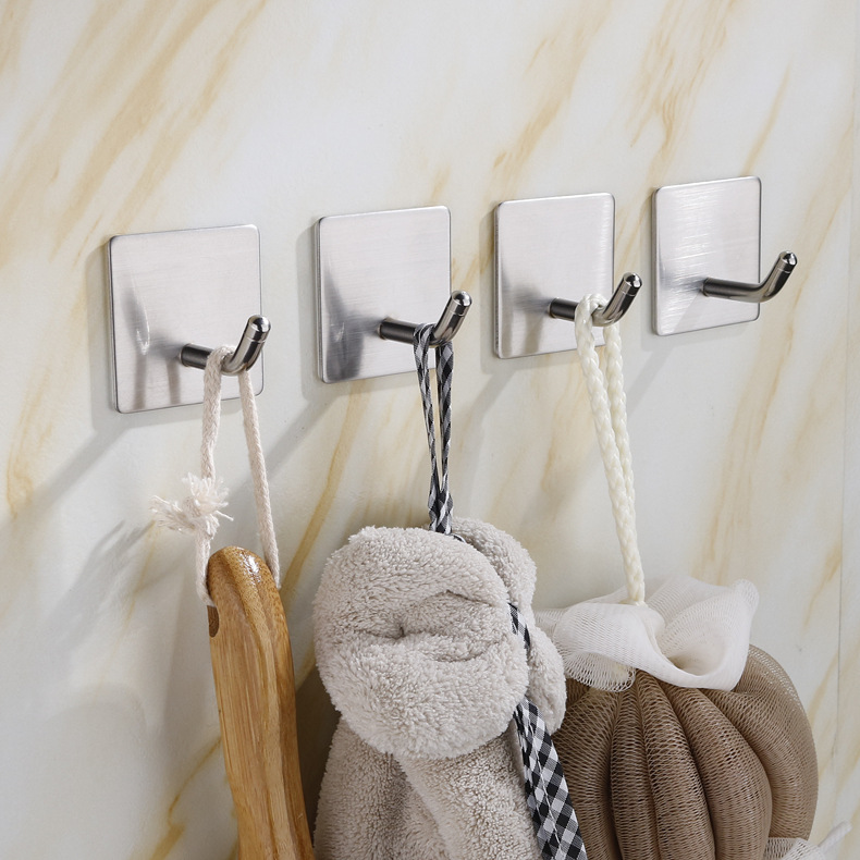 Kitchen and bathroom non staple metal coat and hat hook creative sticky hook stainless steel non punch hook single hook
