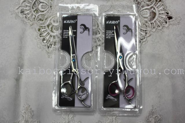 Kaibo factory all steel hair scissors, stainless steel scissors cutting scissors KB766 plastic suction gift box