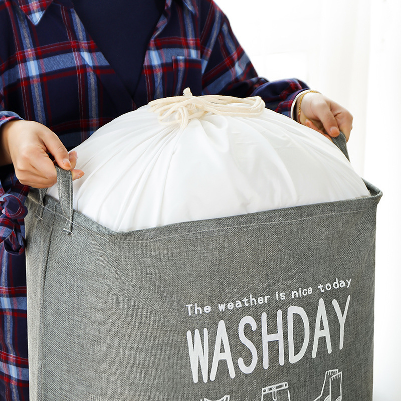 Factory Direct Sales Storage Basket Cotton and Linen Fabric Dirty Clothes Basket Children&#039;s Toys Clothing Storage Bag Oversized Drawstring Laundry Basket