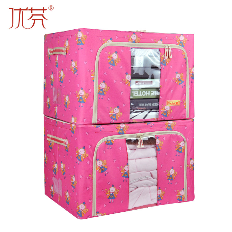 Cloth Storage Box Non-Woven Folding Wardrobe Steel Frame Storage Box Clothes Quilt Organizing Storage Box Storage Bag