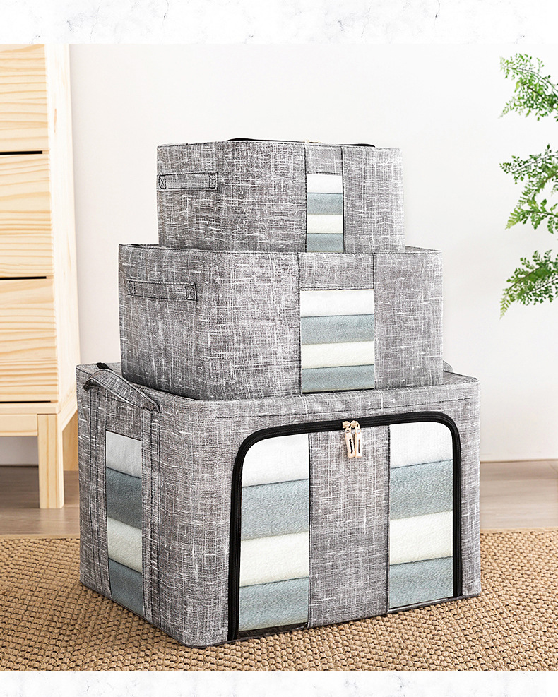 Cloth Storage Box Non-Woven Folding Wardrobe Steel Frame Storage Box Clothes Quilt Organizing Storage Box Storage Bag