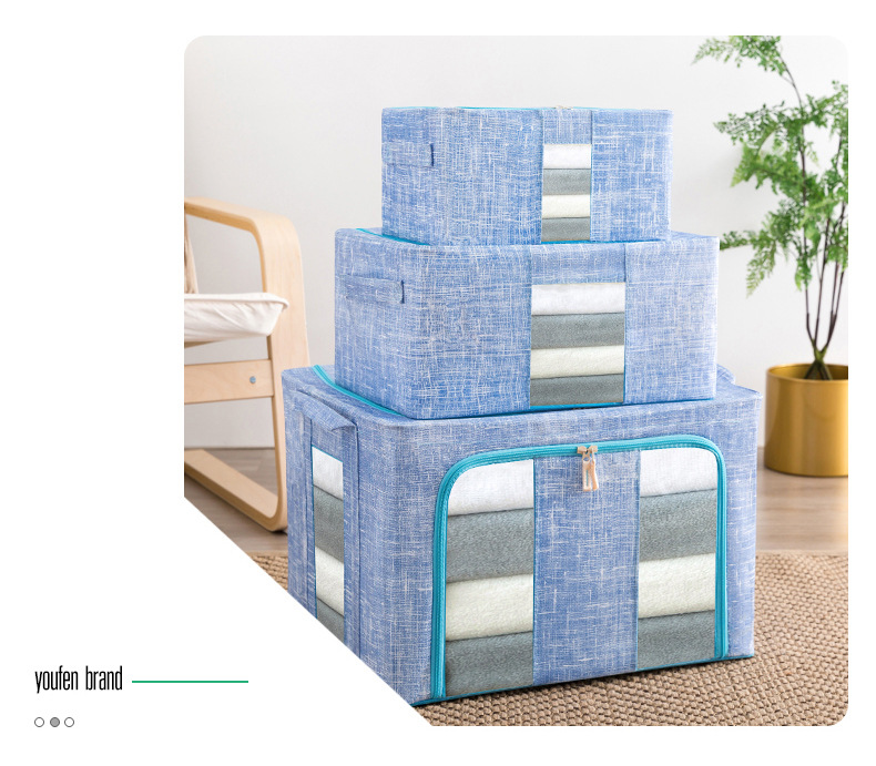 Cloth Storage Box Non-Woven Folding Wardrobe Steel Frame Storage Box Clothes Quilt Organizing Storage Box Storage Bag
