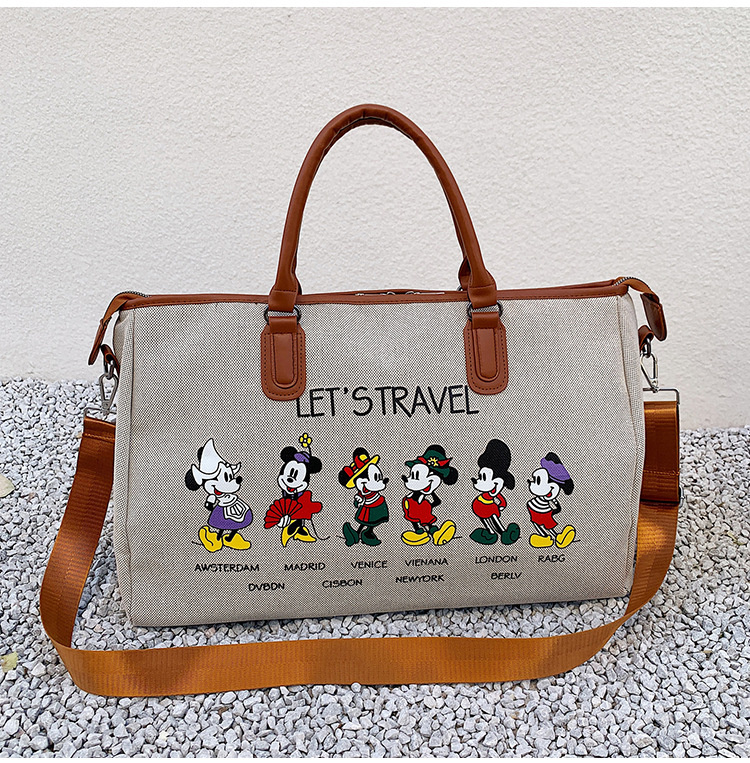 Korean Style Cute Mickey Printed Travel Canvas Bag Large Capacity Portable Shoulder Messenger Bag Travel Clothes Storage Bag Korean Style Cute Mickey Printed Travel Canvas Bag Large Capacity Portable Shoulder Messenger Bag Travel Clothes Storage Bag