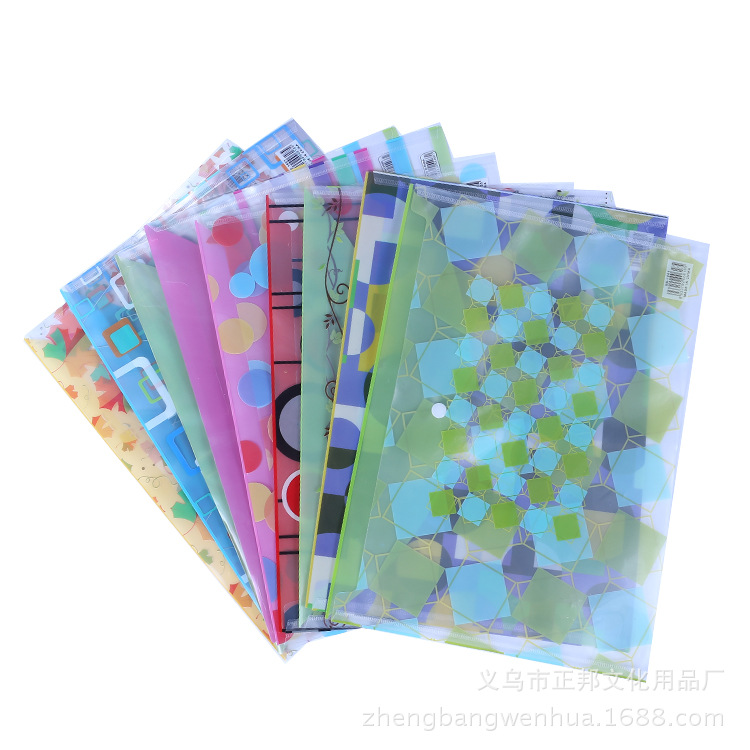 Factory Wholesale FC Geometric Flowers and Plants Transparent Snap Fastener File Bag Office Supplies Storage Bag Customizable Logo