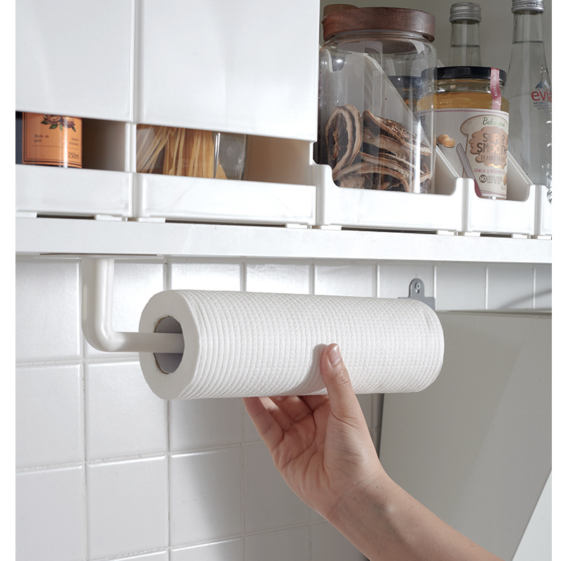 Kitchen paper towel plastic film hanging rack no hole wall hanging paper storage rack storage bag pot cover shelf whole