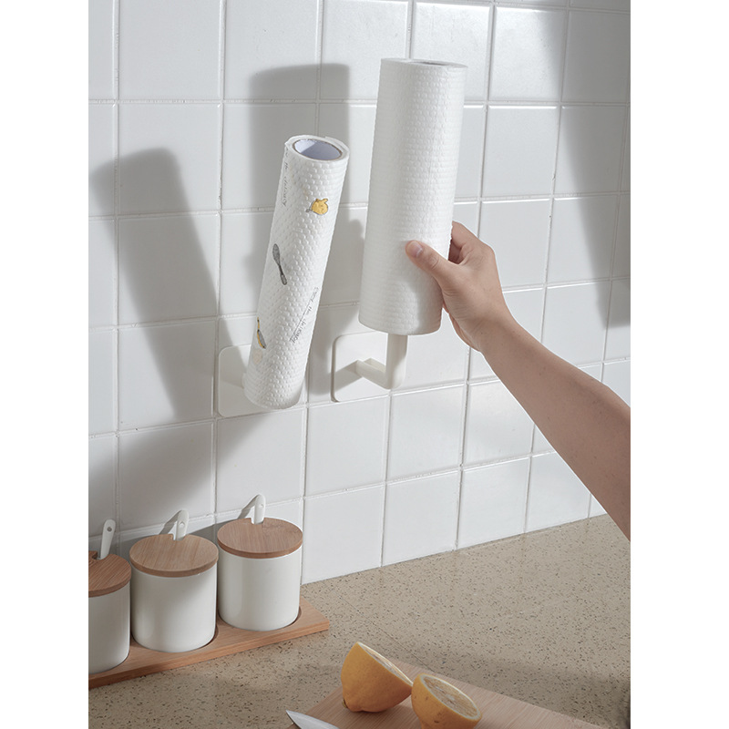 Kitchen paper towel plastic film hanging rack no hole wall hanging paper storage rack storage bag pot cover shelf whole