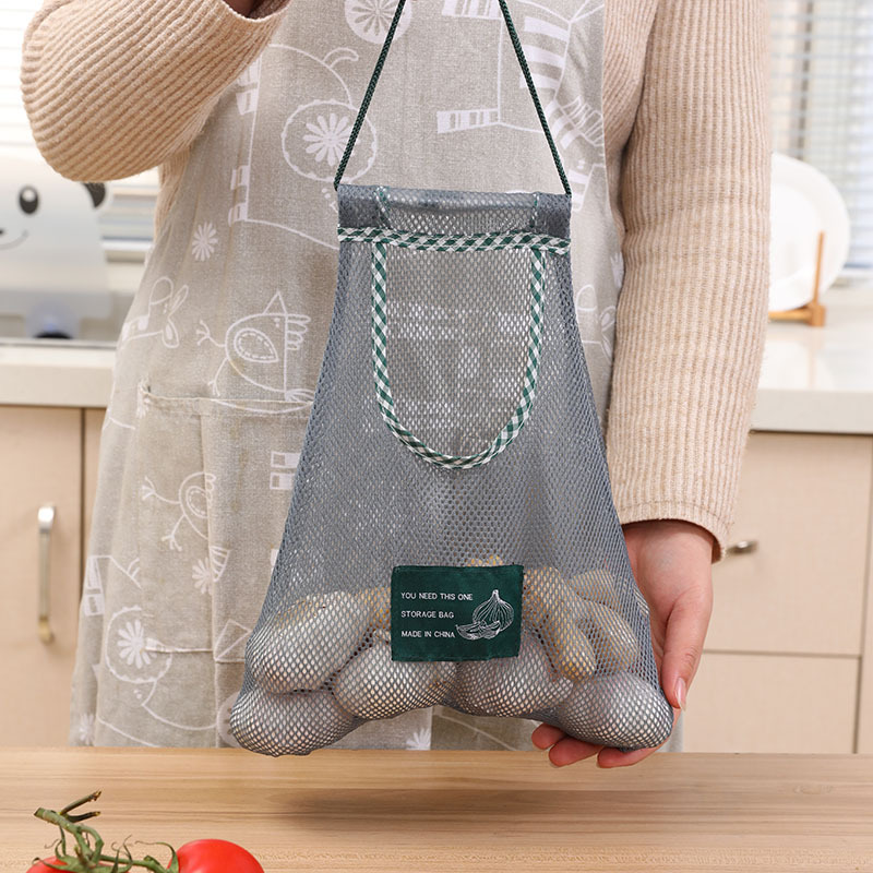 kitchen fruit and vegetable storage mesh bag household storage bag portable hollowedout ginger and garlic hanging bag