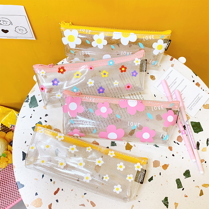 Creative Simple Transparent Pencil Case Student Japanese Cosmetics Storage Bag Girl Cute Pencil Storage Case Stationery Case