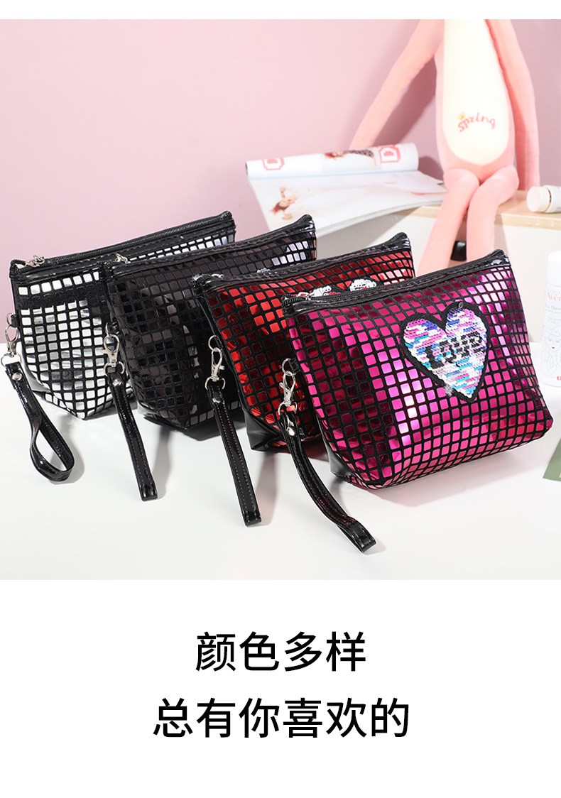 European and American Plaid Pattern Sequins Cosmetic Bag Portable PVC Portable Toiletry Bag Zipper Personalized Storage Bag Wholesale
