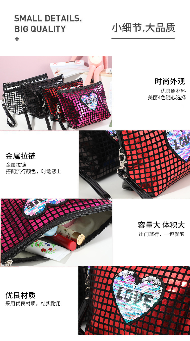 European and American Plaid Pattern Sequins Cosmetic Bag Portable PVC Portable Toiletry Bag Zipper Personalized Storage Bag Wholesale