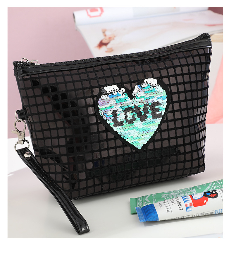 European and American Plaid Pattern Sequins Cosmetic Bag Portable PVC Portable Toiletry Bag Zipper Personalized Storage Bag Wholesale