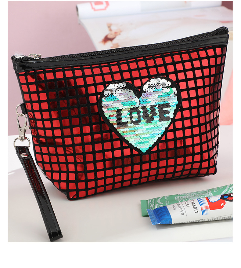 European and American Plaid Pattern Sequins Cosmetic Bag Portable PVC Portable Toiletry Bag Zipper Personalized Storage Bag Wholesale