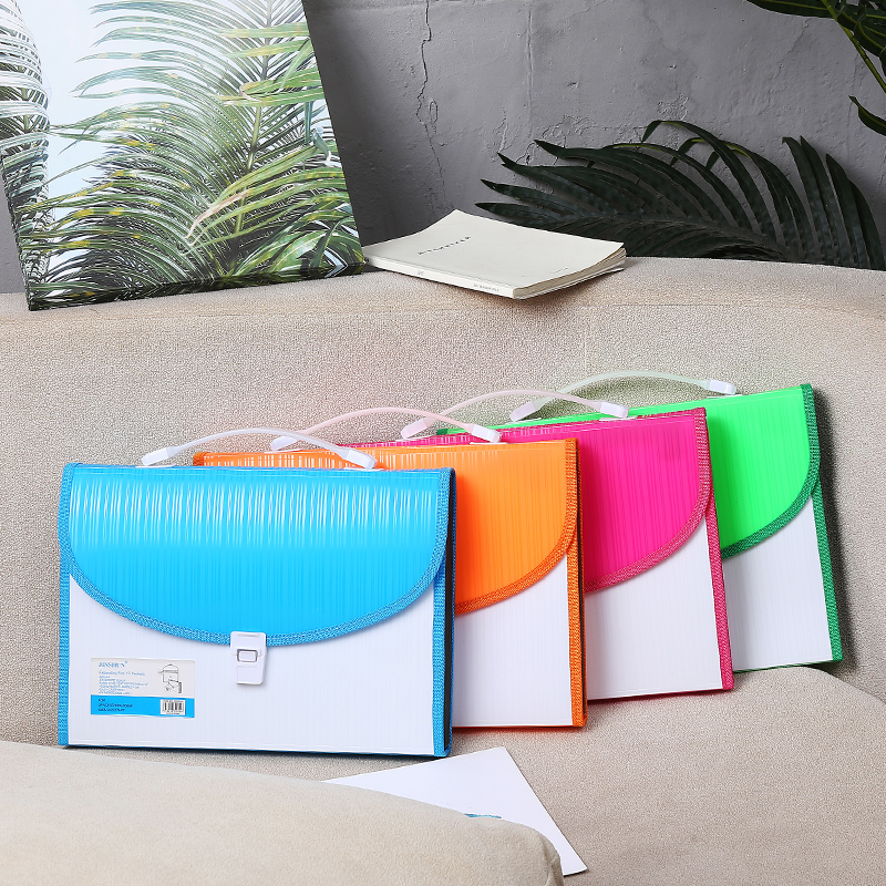 Stationery Organ Bag Student Test Paper Storage Bag A4 Multi-Layer Bright Striped Folder Office Information Bag Large Capacity