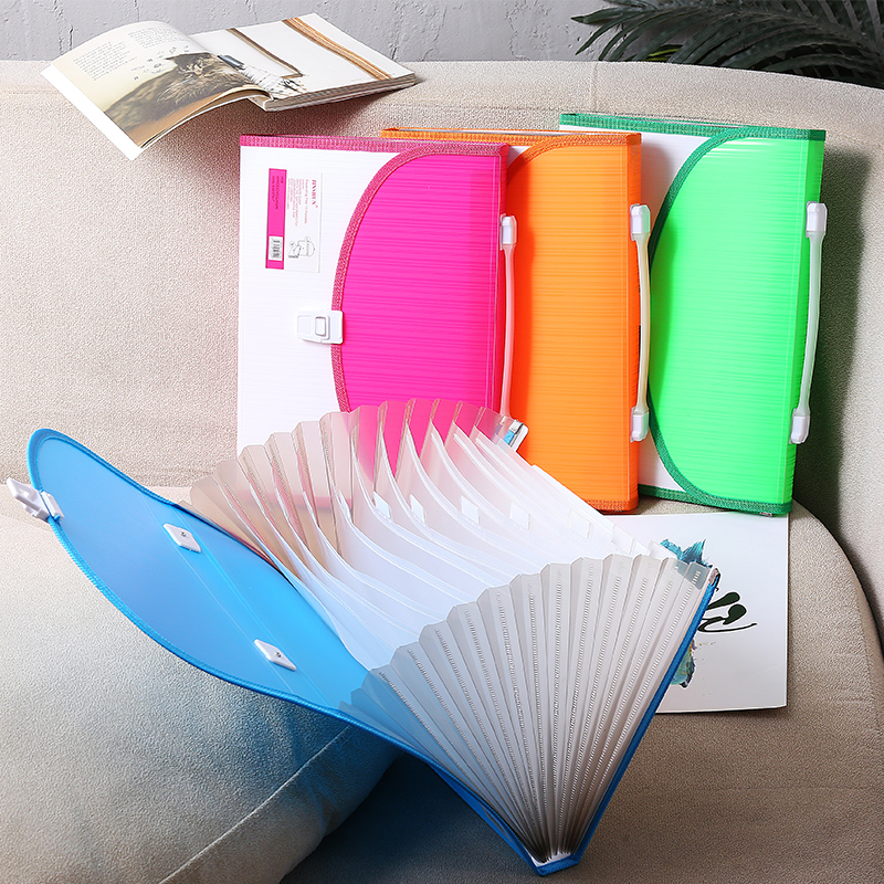 Stationery Organ Bag Student Test Paper Storage Bag A4 Multi-Layer Bright Striped Folder Office Information Bag Large Capacity